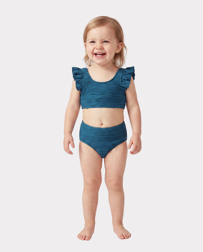 Toddler Girl Teal Striped Swimsuits Ruched Bikini Multi-color