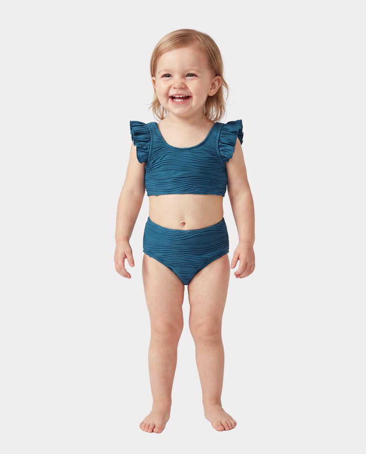Toddler Girl Teal Striped Swimsuits Ruched Bikini Multi-color