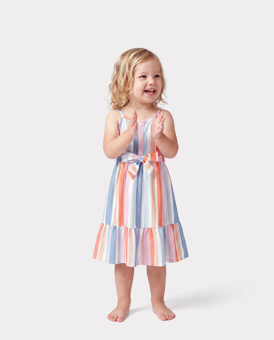 Toddler/Kid Girl Colorful Stripe Camisole Belt Dress Multi-color