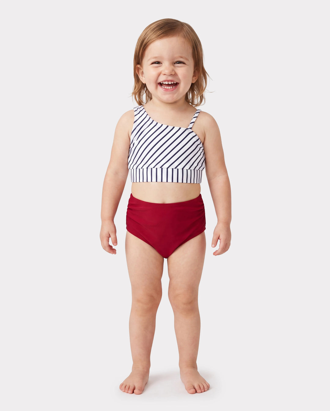 Toddler Girl Swimsuits Red Striped Bikini Matching Beachwear Outfits for Summer, Cruise, Vacation Red