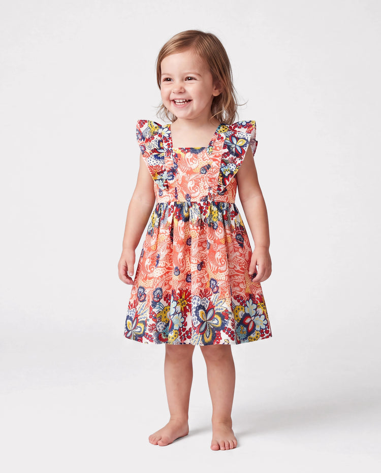Toddler/Kid Girl Floral Print Flutter Sleeveless Dress Orange red