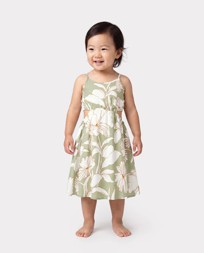 Kleinkinder/Mädchen Outfits tropisches Blumenmuster Trägerkleid Hellgrün