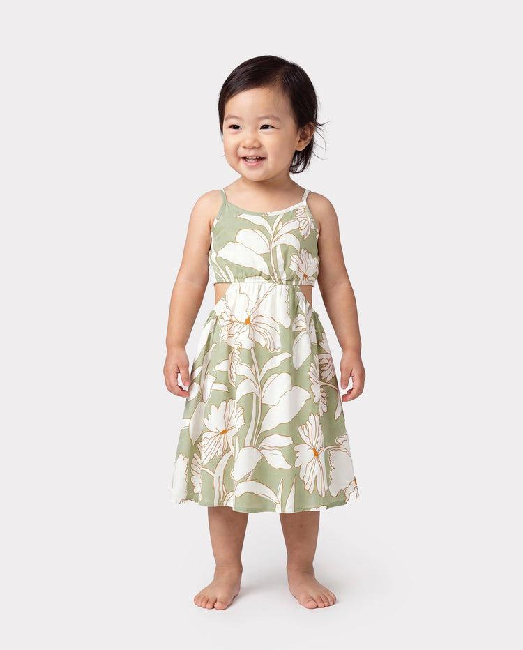 Toddler/Kid Girl Outfits Tropical Floral Print Strap Dress Pale Green