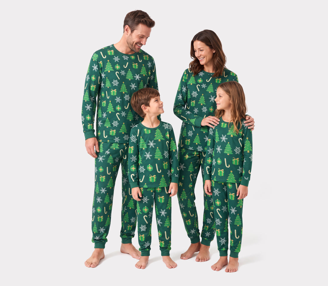 Bamboo Christmas Tree Print Matching Family Christmas Pajamas Green