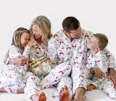 Christmas Matching Family Pajamas Set Gnome Print White PJS with Christmas Socks White