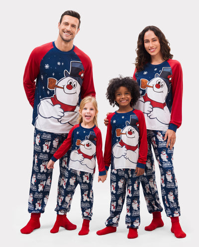 Frosty The Snowman Christmas Family Matching Color-block Pajamas Sets with Christmas Socks