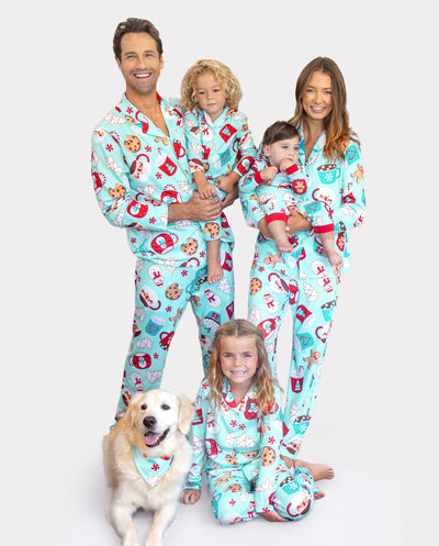 Christmas Matching Family Pajamas Gingerbread & Mug Print Blue