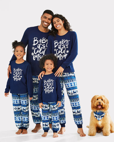 Mosaic Family Matching Letter Top Reindeer Pants Christmas Pajamas Sets with Christmas Socks Deep Blue