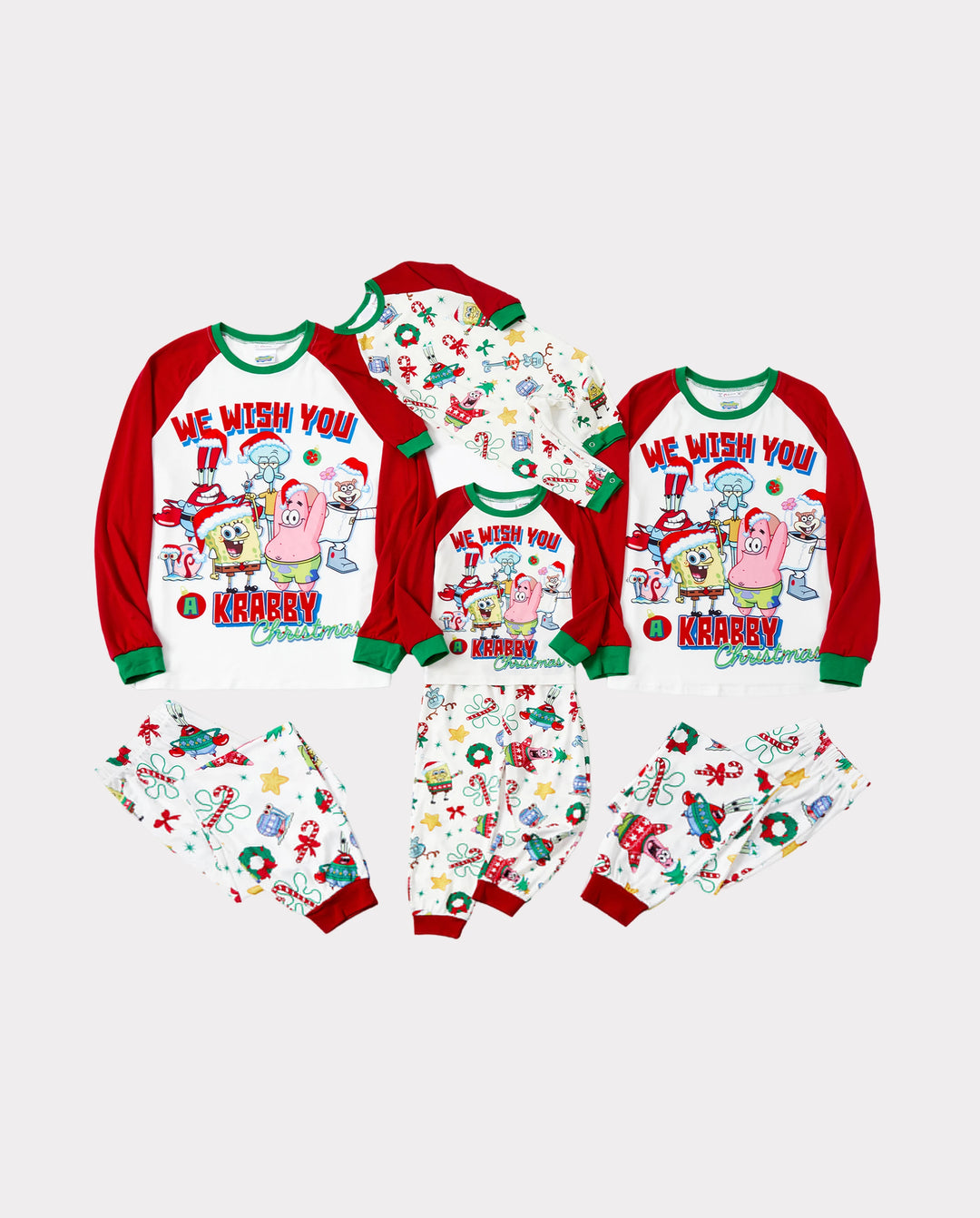 SpongeBob SquarePants Family matching Christmas Print Colorblock Pajamas Sets with Christmas Socks