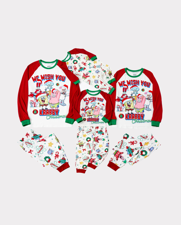 SpongeBob SquarePants Family matching Christmas Print Colorblock Pajamas Sets with Christmas Socks
