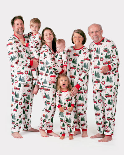 Christmas Family Matching Allover Xmas Tree & Car Print Long-sleeve Pajamas Sets with Christmas Socks Multi-color