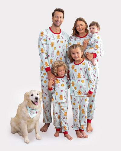 Christmas Matching Family Pajamas Gingerbread & Milk Print Blue