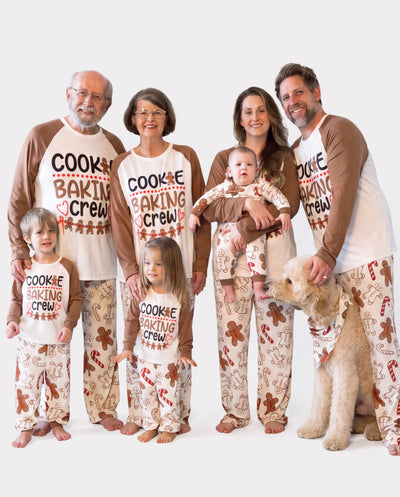 Christmas Family Matching Letter and Gingerbread Man Print Long-sleeve Pajamas Sets with Christmas Socks Khaki