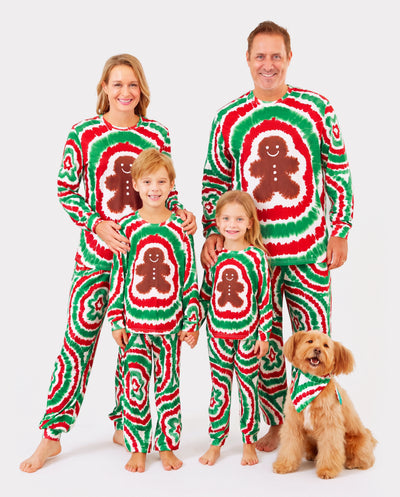 Christmas Family Red&Green Tie-Dye Gingerbread Man Pajamas Sets with Christmas Socks MultiColour