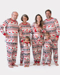Family Christmas Pajamas All Over Reindeer Print Long-sleeve with Christmas Socks (SGS Certied Safety) Red+White
