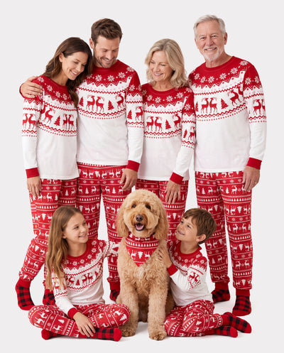 Christmas Reindeer and Snowflake Print Family Matching Pajamas Sets with Christmas Socks Red