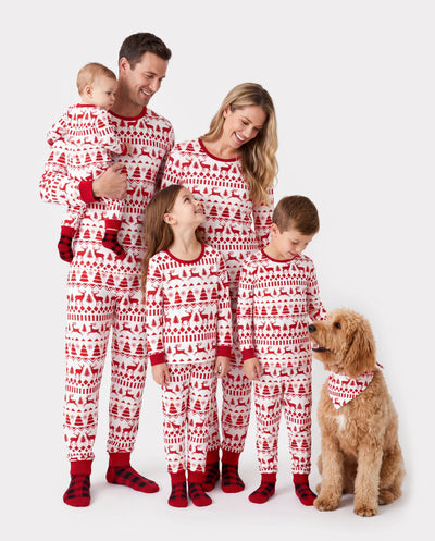Christmas Matching Family Pajamas Fair Isle & Reindeer Print Red