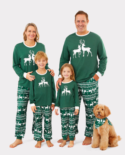 Christmas Family Matching Glow in the Dark Reindeer Tops Allover Pattern Pants Pajamas Sets with Christmas Socks blackishgreen