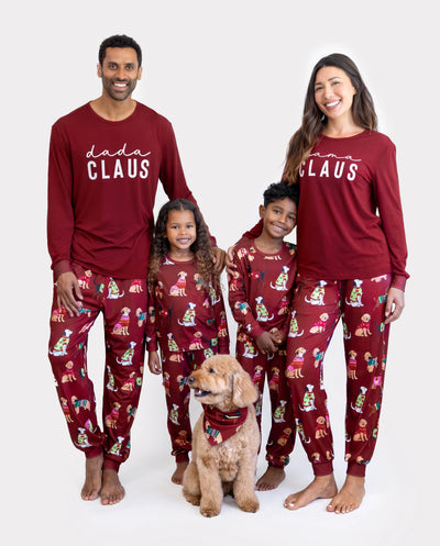 Christmas Matching Family Pajamas Festive Dog Print Burgundy