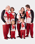 Pijama familiar navideño a juego con estampado de Papá Noel, mangas raglán y calcetines navideños (certificado SGS) en rojo