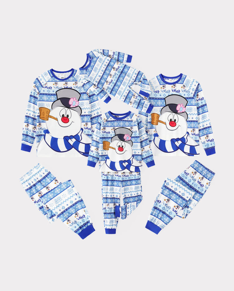 Frosty the Snowman Christmas Family Matching Pajamas Set with Christmas Socks Blue