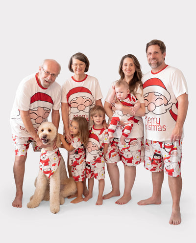 Christmas Santa and Snowman Print Family Matching Short-sleeve Tops and Shorts Pajamas Sets White