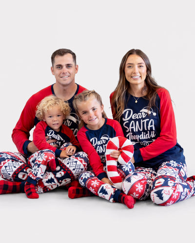 Christmas Matching Family Pajamas Set Glow In The Dark Santa Claus Print PJS with Christmas Socks Deep Blue