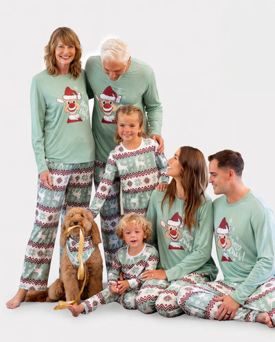 Christmas Matching Family Pajamas Set Christmas Spirit and Snowflake Print PJS with Christmas Socks Pale Green