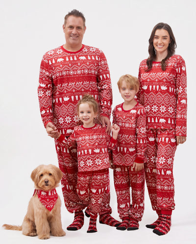 Traditional Christmas Print Family Matching Pajamas Sets with Christmas Socks Red