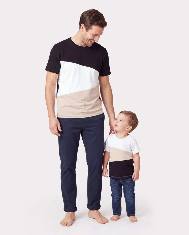 Daddy & Son Cross Back Colorblock Top Sets Black