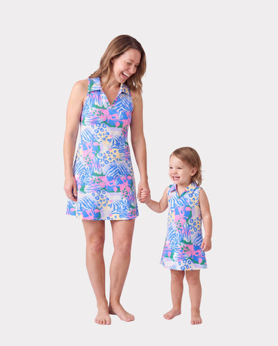 Matching Mommy and Me Resort Dresses Colorful Abstract Print Halter Collar Dress With Shorts, Chic Summer Vacation Outfits Multi-color