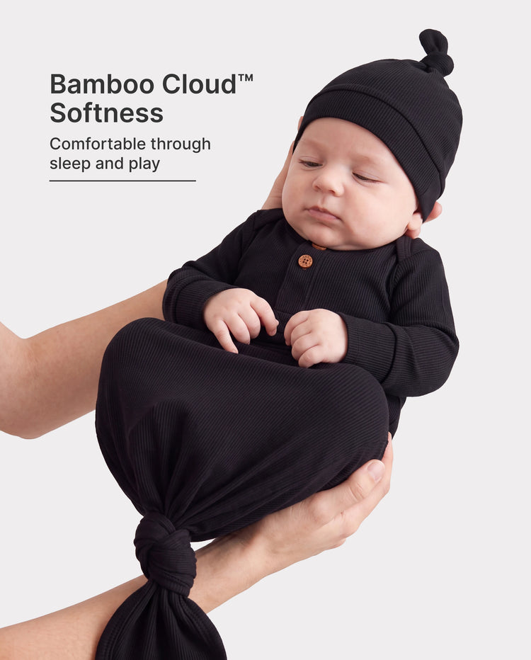 Saco de dormir de bambú para bebé niño/niña, bata infantil con gorro negro