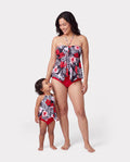 Mommy & me Tropical Floral 2 Pieces Halter Swimsuit Black