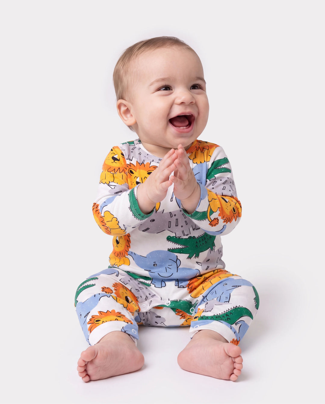 Baby Boy Childlike Panda Button Long Sleeves Jumpsuit Multi-color