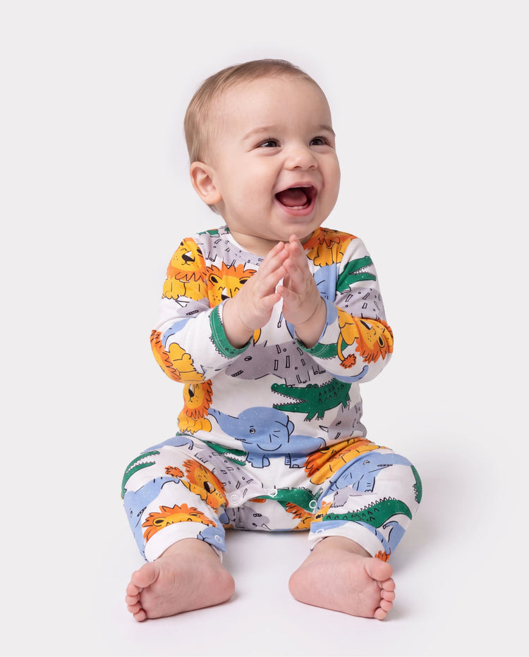 Baby Boy Kindlicher Löwe Knopf Langarm Overall Mehrfarbig