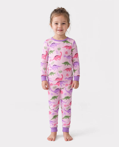 Toddler / Kids 2-piece Organic Cotton Pajamas with Childlike Print Snug fit Pjs for Girls / Boys Pink