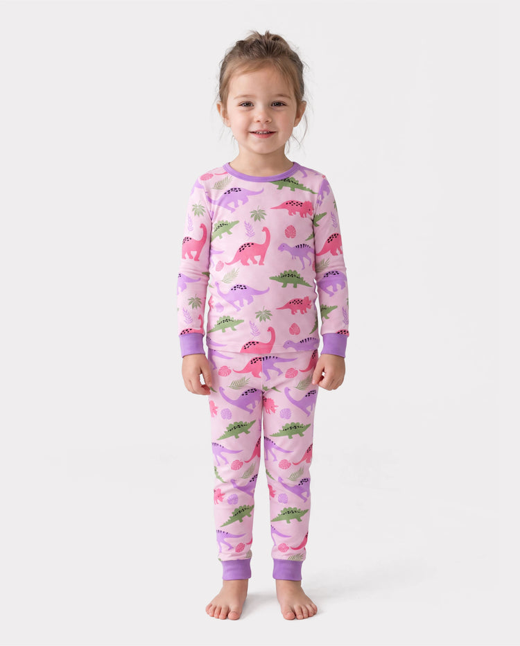 Toddler / Kids 2-piece Organic Cotton Pajamas with Childlike Print Snug fit Pjs for Girls / Boys Pink