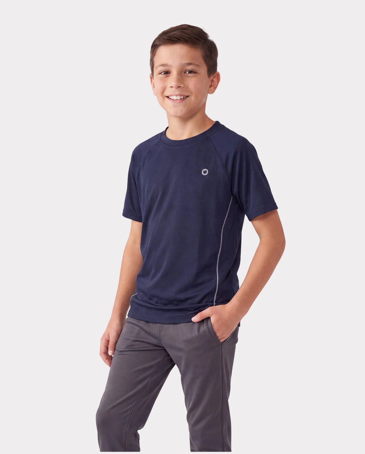 Camiseta deportiva PatPat Rapidair para niños y niñas, de secado rápido y enfriamiento instantáneo, con protección solar UPF 100+, color azul oscuro