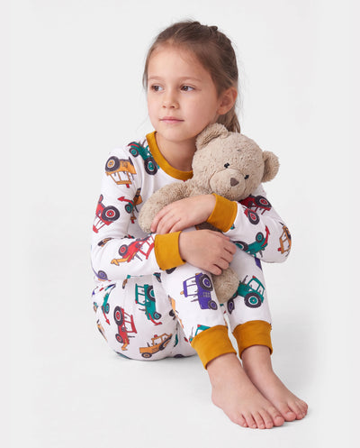Pyjama de Noël/Halloween 2 pièces en bambou avec imprimé ludique pour tout-petits/enfants (coupe ajustée) jaune