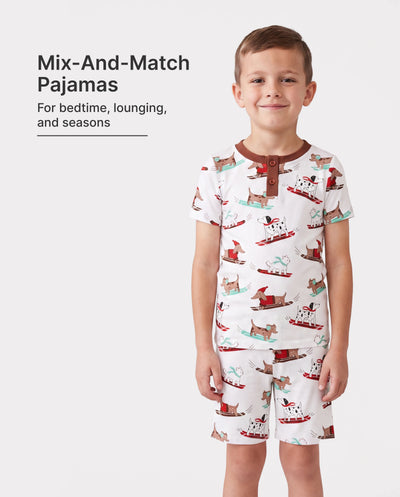 Toddler / Kids Christmas / Halloween Pajamas 3-Piece Bamboo Pajama Set 2-in-1 Look for 4 Seasons (Snug-Fitting) White