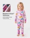 Conjunto de pijama de bambú para bebé/niño pequeño, de 2 piezas, con estampado animal, ajustado, rosa fuerte