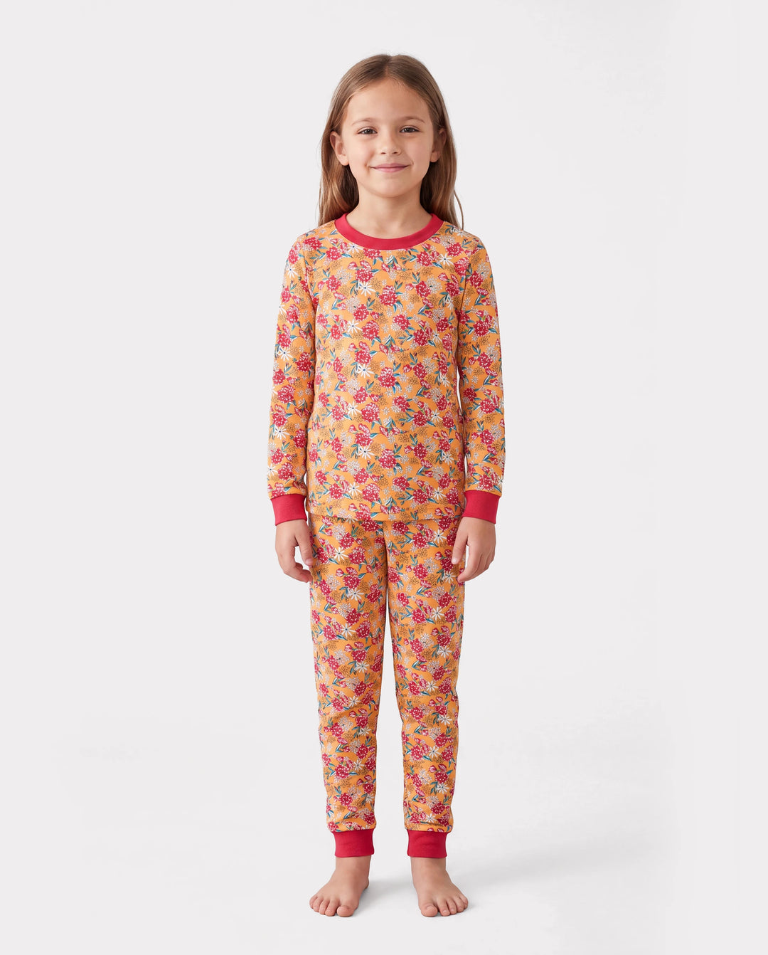 Christmas / Halloween Pajama 2-Piece Upgraded Thick Bamboo Pajama Set With Childlike Print for Toddler / Kids Girl (Snug-Fitting) Orange