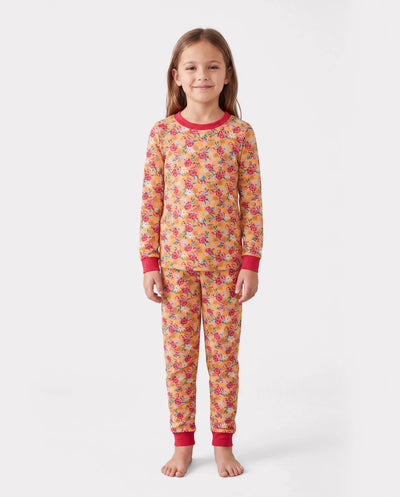 Pyjama de Noël/Halloween 2 pièces en bambou épais de qualité supérieure avec imprimé enfantin pour petite fille (coupe ajustée) orange
