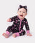 Body bébé fille élégant en bambou imprimé à fermeture éclair 2 voies, antidérapant, manches longues avec pieds et bandeau, rose violet