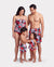 Family Matching Tropical Floral Swim Trunk or 2 Pieces Halter Swimsuit Black