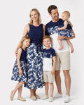 T-shirt ou débardeur assorti en coton à imprimé floral bleu foncé