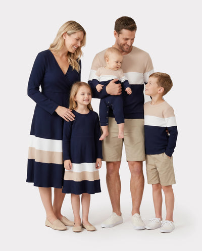 Family Matching Color-Block Knit Long-Sleeved Dresses And Tops Sets Multi-color