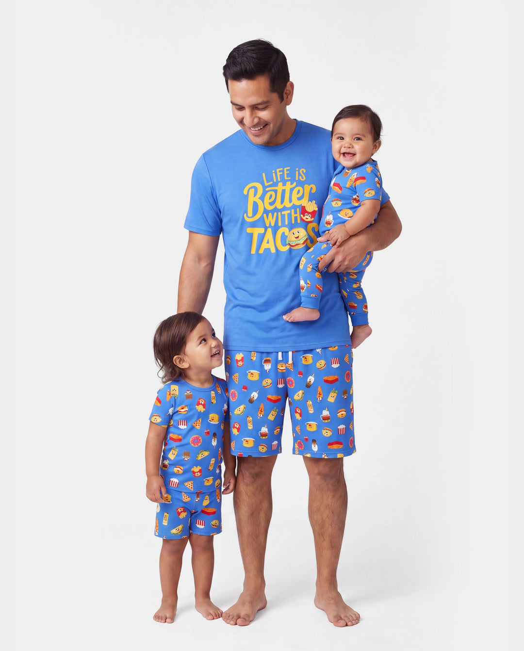 Daddy & Son Bamboo Pajamas Buttery Soft Bamboo PJs for Men Women Kids Toddler, Cute Burger & Fries Print Short Sleeve Sleepwear (Snug-Fitting for Children) Royal Blue