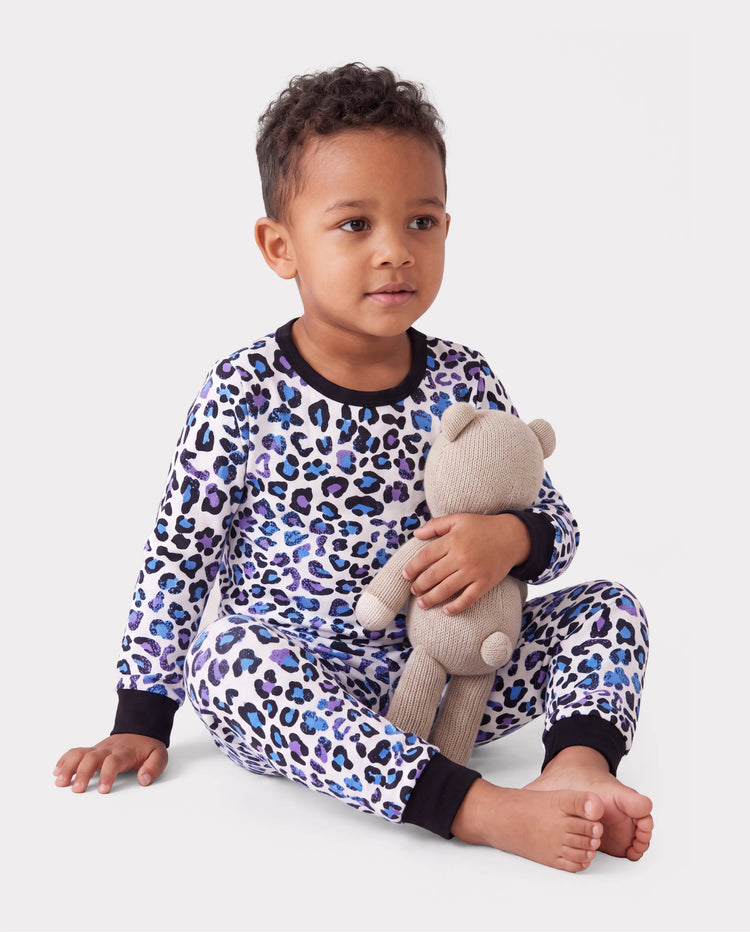 Toddler / Kids 2-piece Organic Cotton Pajamas with Childlike Print Snug fit Pjs for Girls / Boys Black