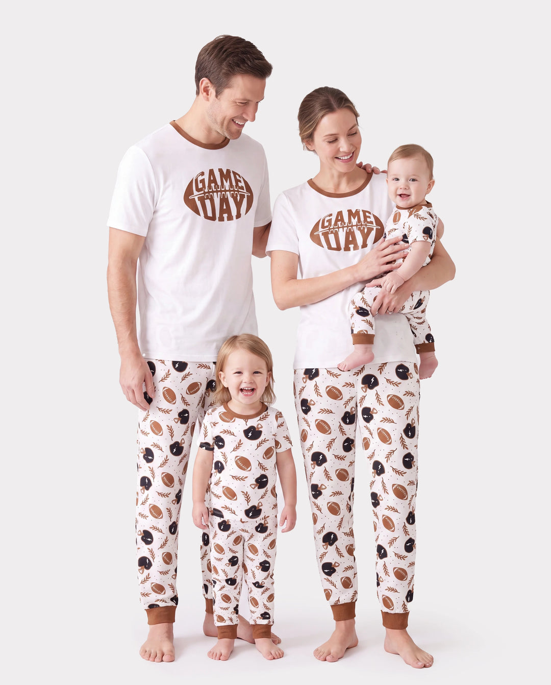 Bamboo Family Pajamas Football and Letter Print Short-sleeve Matching Pajama Set ( Snug-Fitting for Children ) Khaki